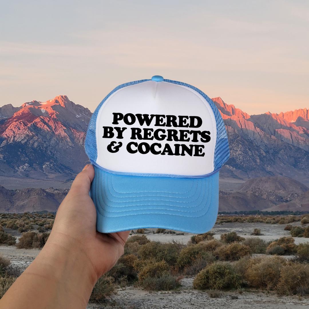 Powered By Regrets & Cocaine Custom Trucker Hat