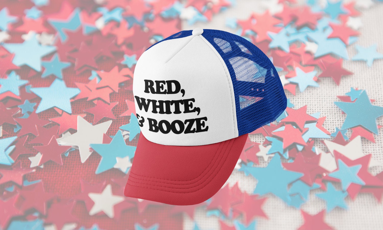 Red, White, and Booze Custom Trucker Hat