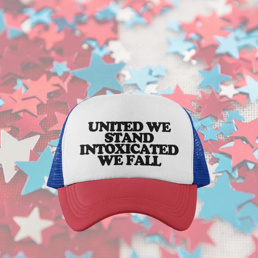United We Stand Intoxicated We Fall Custom Trucker Hat