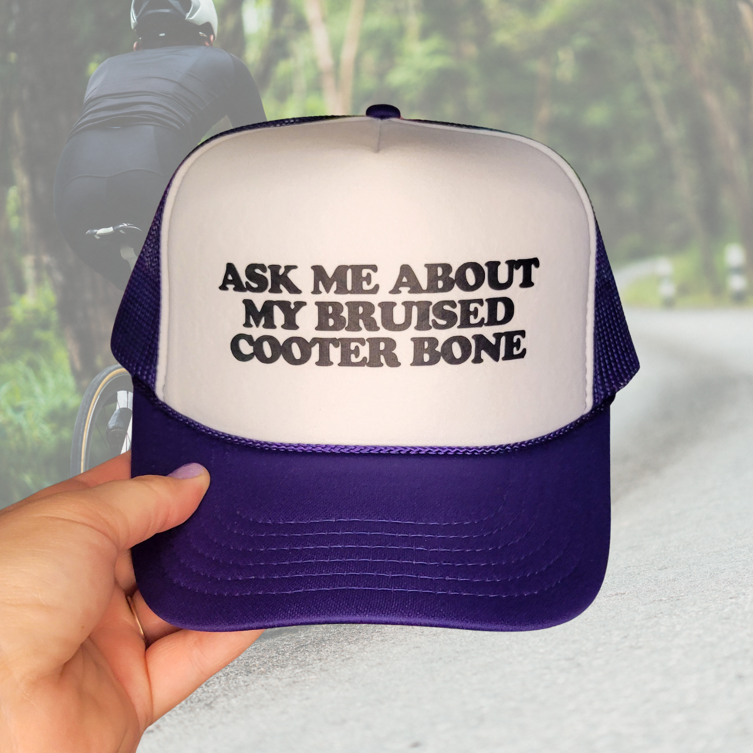 Ask Me About My Bruised Cooter Bone Trucker Hat