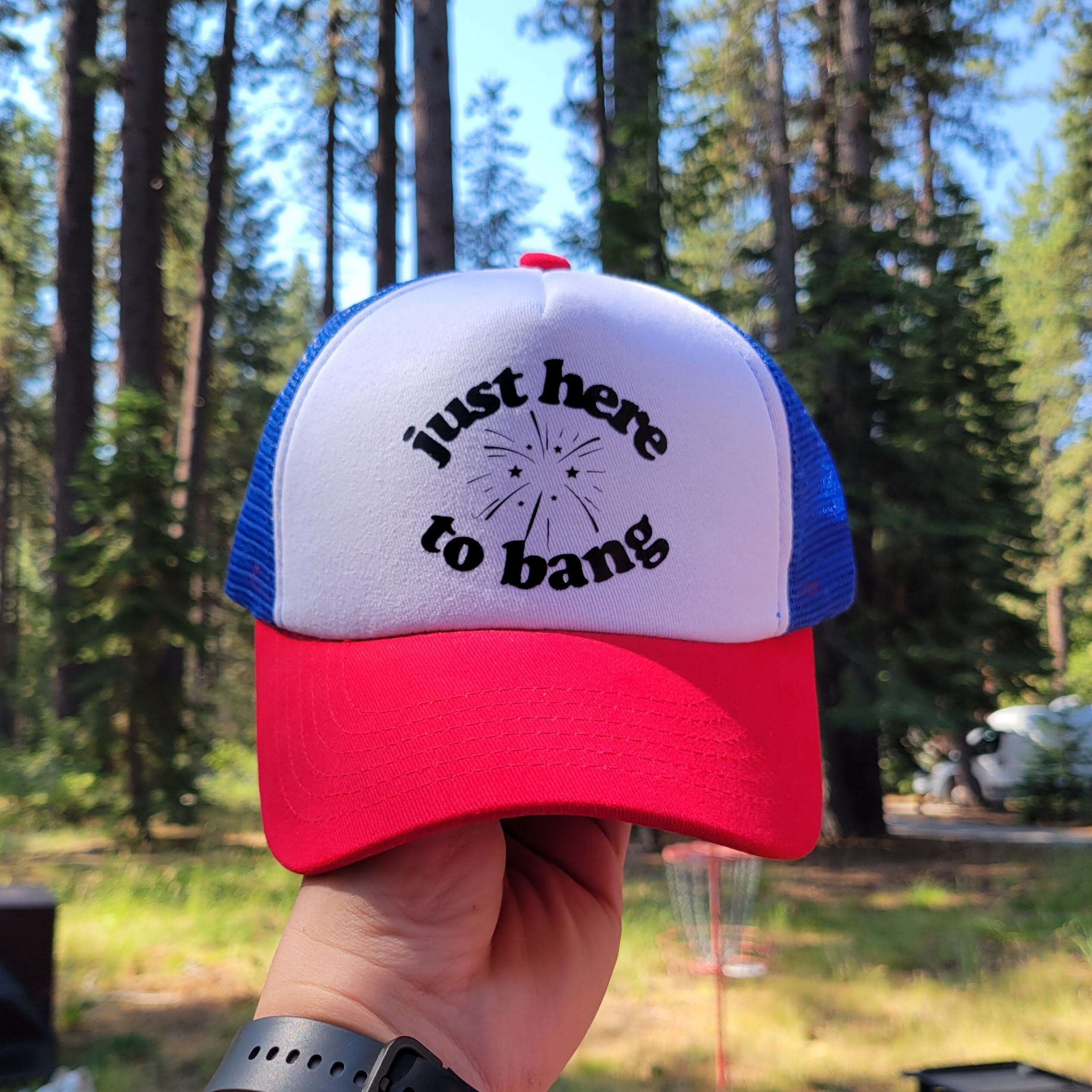 Just Here to Bang Custom Trucker Hat