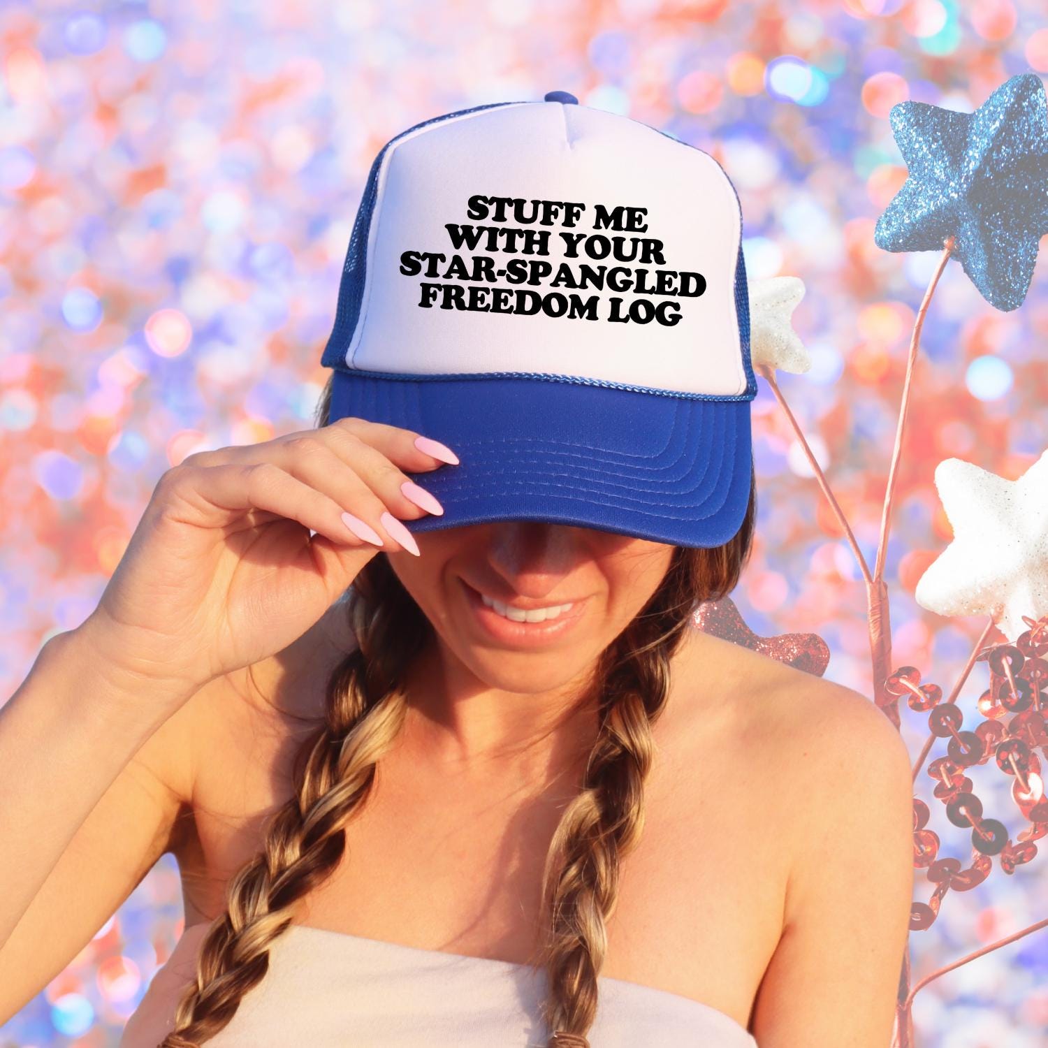 Stuff Me With Your Star-Spangled Freedom Log Custom Trucker Hat